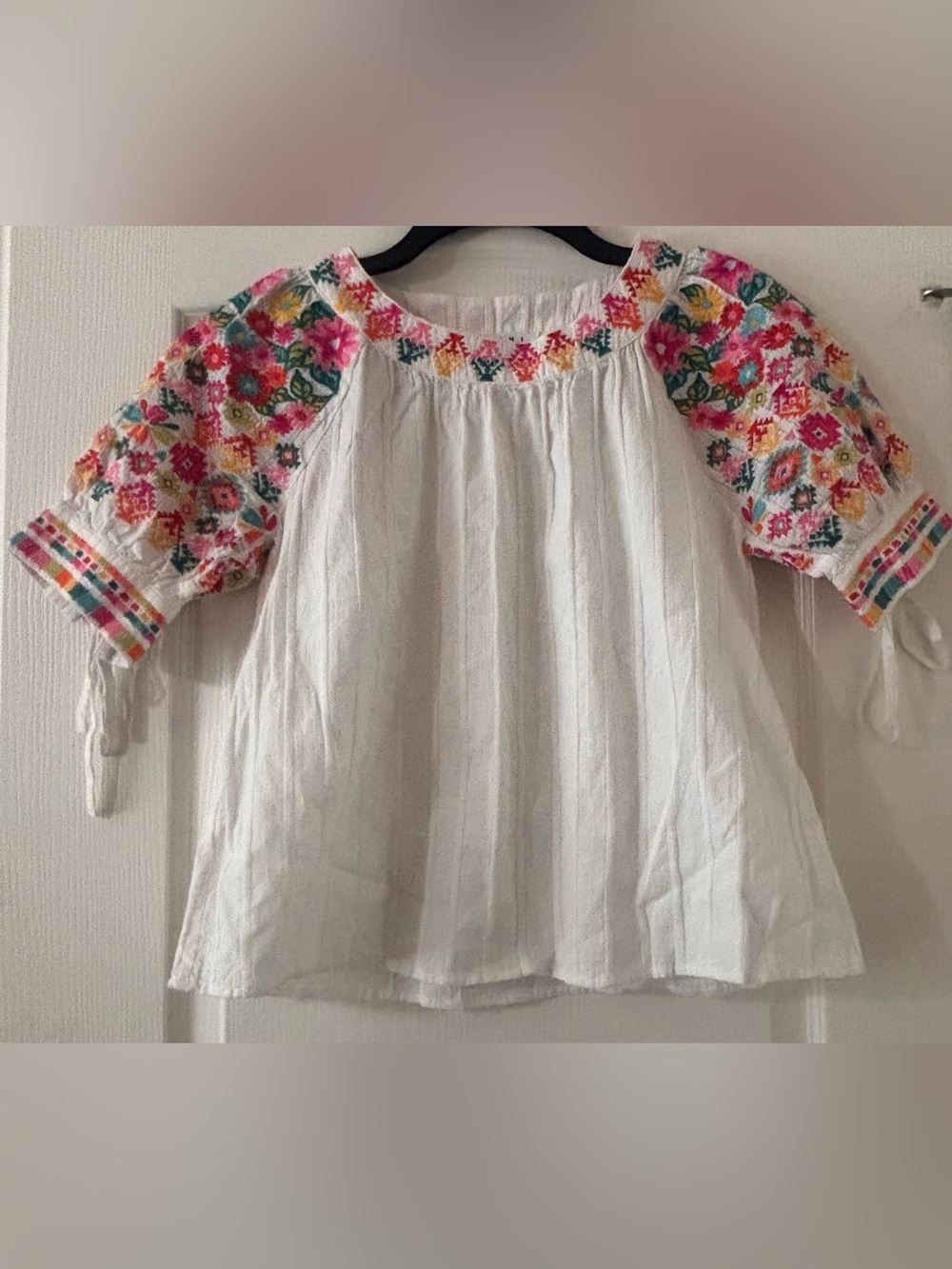THML White Embroidered Boho Peasant Top | Floral Cotton Blouse | Size Small - Picture 2 of 7